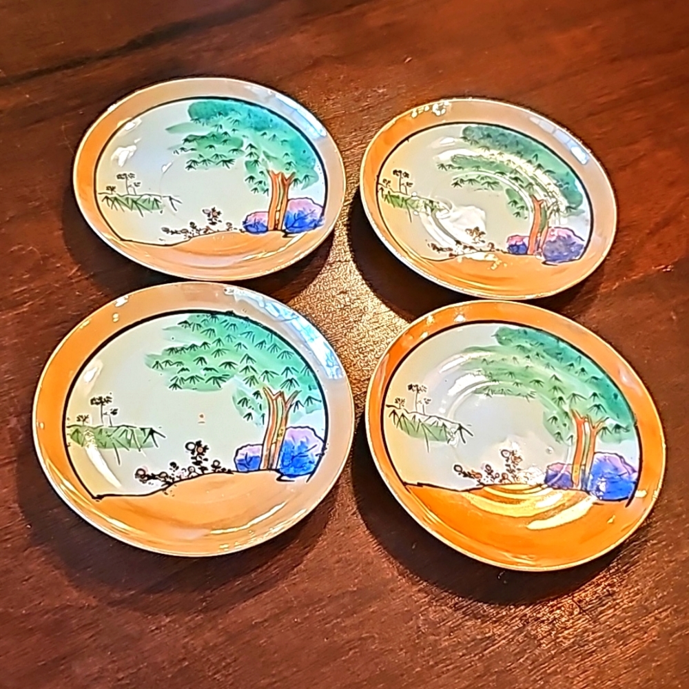 4 for $25! Vintage Hand Painted 1920's Japanese Plate Set, Lusterware